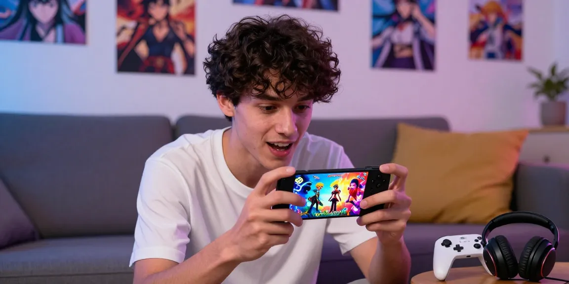 Enjoying free mobile hentai games in a cozy living room with vibrant visuals.