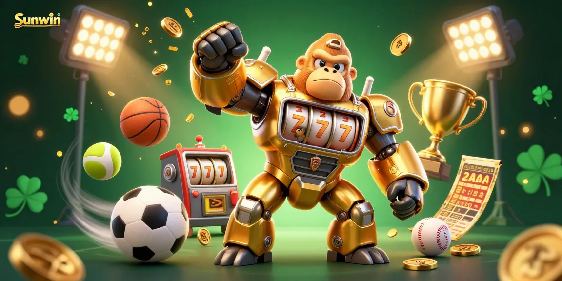 Experience high-octane gaming with Sunwin's golden gorilla mech smashing through sports and slots!