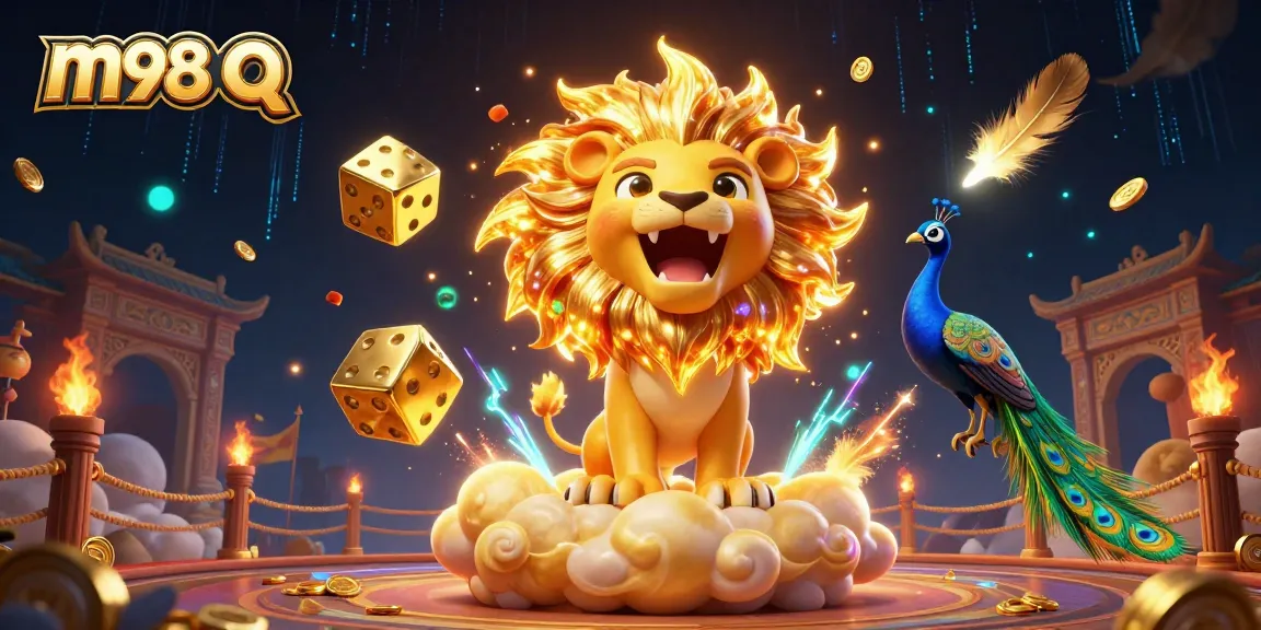 Join the excitement of m98 q at this vibrant casino scene featuring roaring sun lion and golden dice