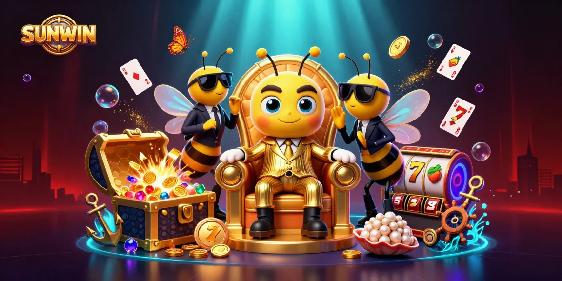 SUNWIN showcases an electrifying 3D casino scene with a bumblebee mob boss and game elements amid a vibrant atmosphere.
