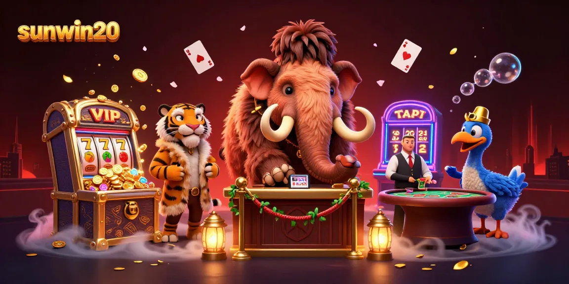Experience sunwin20's vibrant casino world with furry bouncers, VIP guests, and animated card action